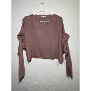 Dont ask why ruffle sleeve slouchy waffle knit cropped sweater womens boho‎